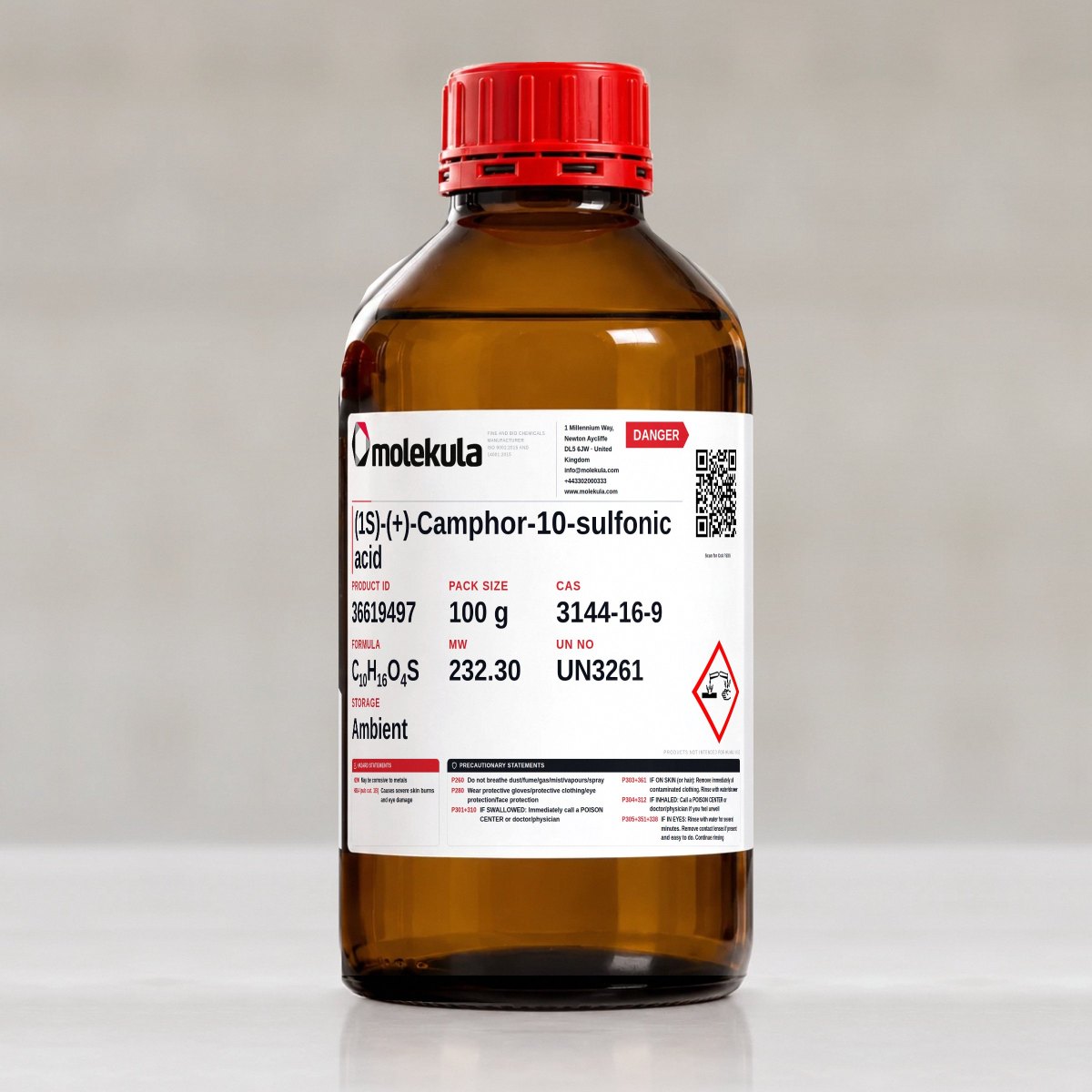 (1S)-(+)-Camphor-10-sulfonic acid, 100 g pack