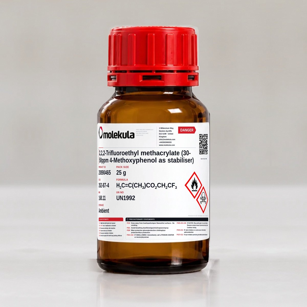 2,2,2-Trifluoroethyl methacrylate (30-50ppm 4-Methoxyphenol as stabiliser), 25 g pack