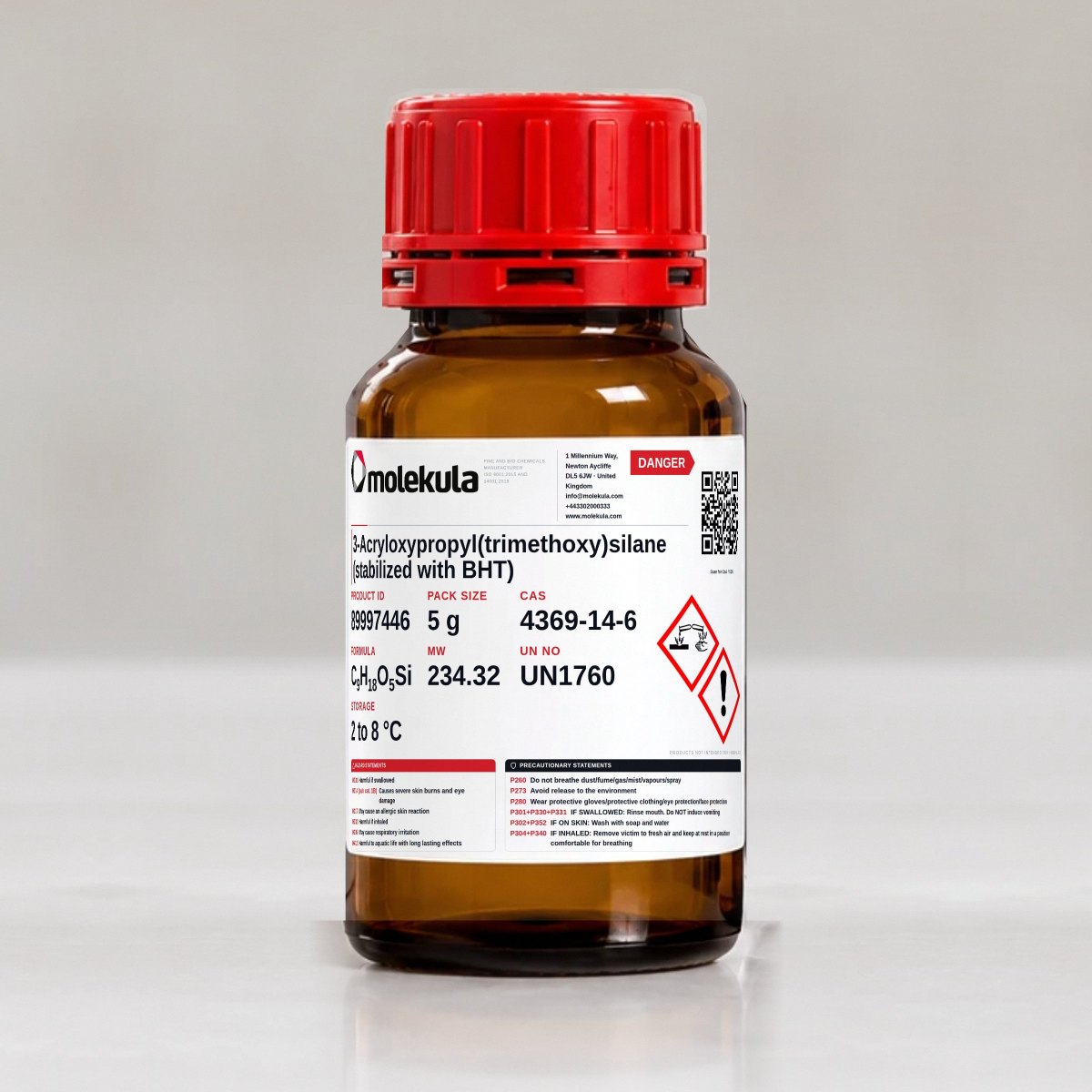 3-Acryloxypropyl(trimethoxy)silane (stabilized with BHT), 5 g pack