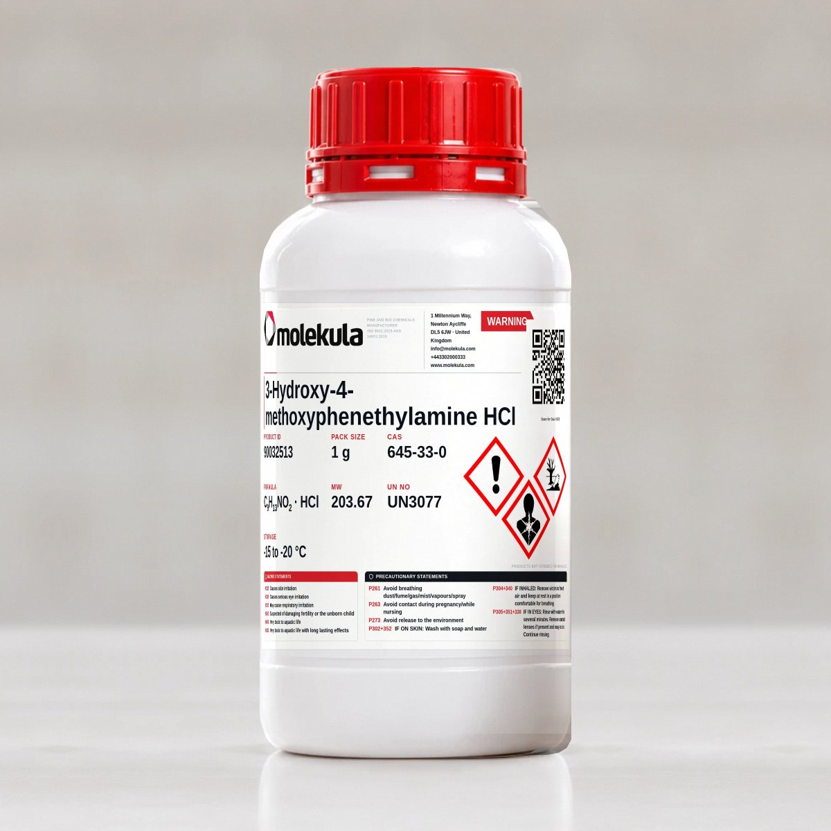 3-Hydroxy-4-methoxyphenethylamine HCl, 1 g pack