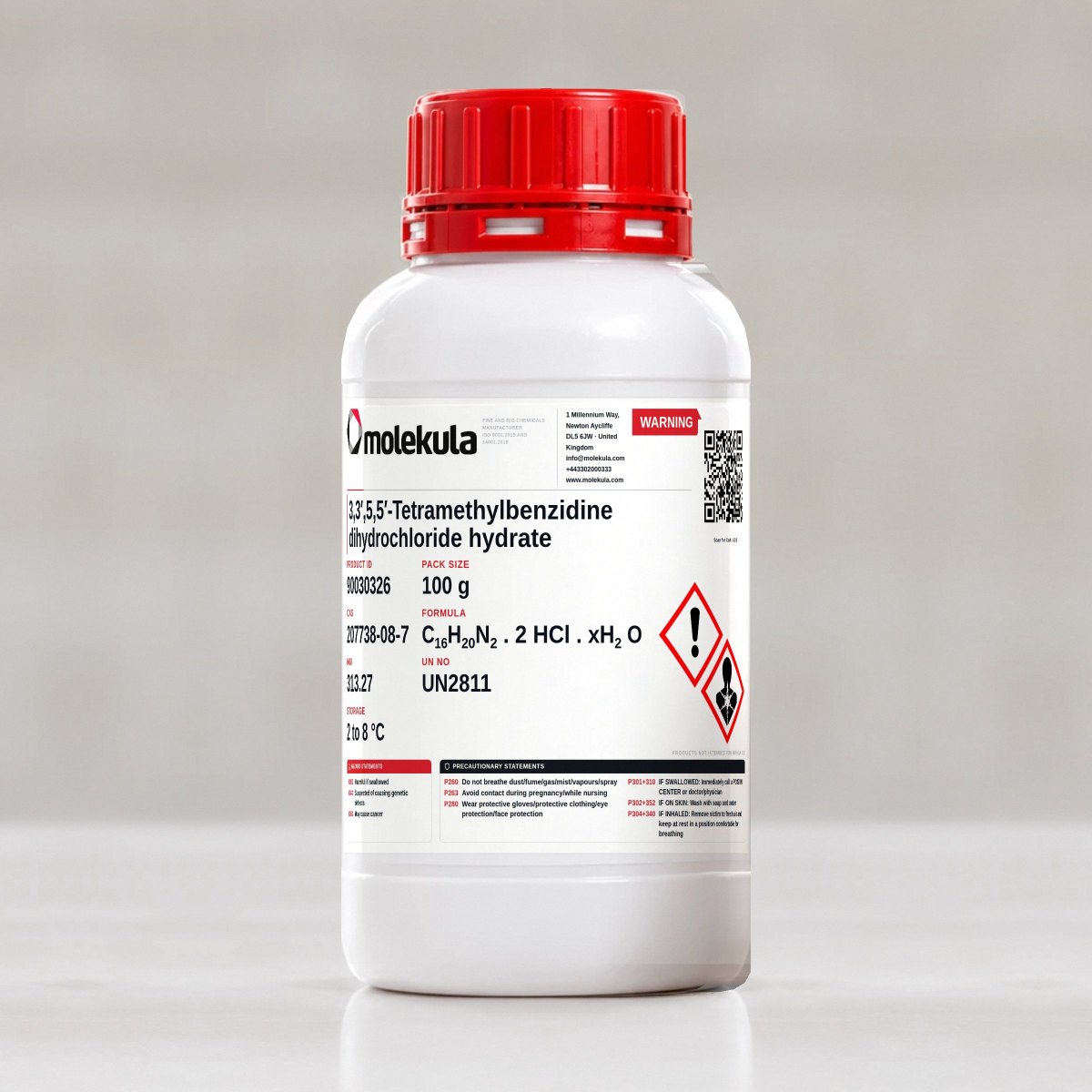 3,3′,5,5′-Tetramethylbenzidine dihydrochloride hydrate, 100 g pack