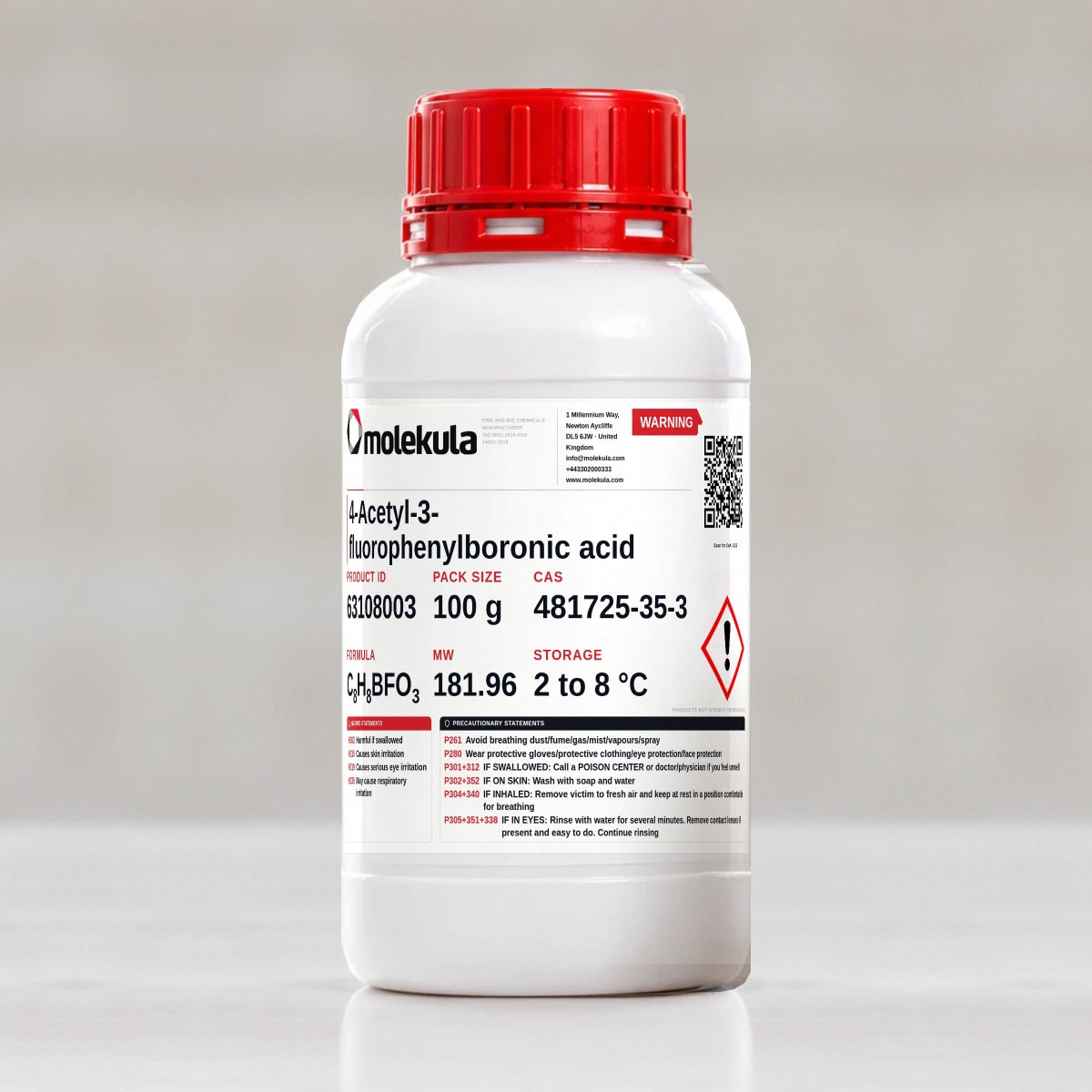 4-Acetyl-3-fluorophenylboronic acid, 100 g pack