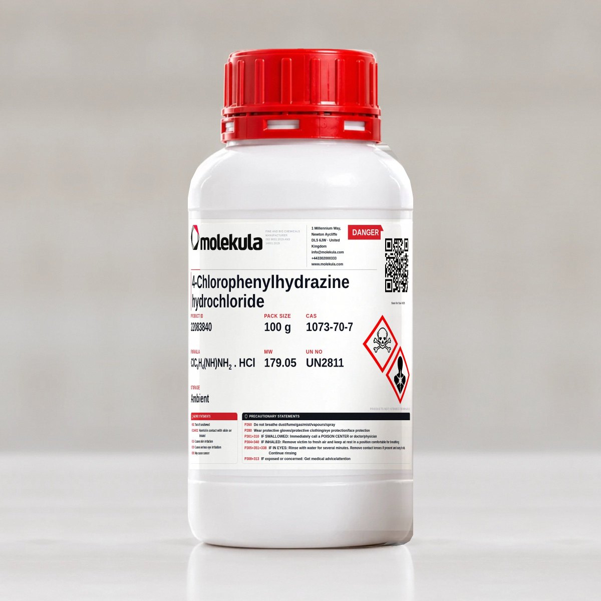 4-Chlorophenylhydrazine hydrochloride, 100 g pack