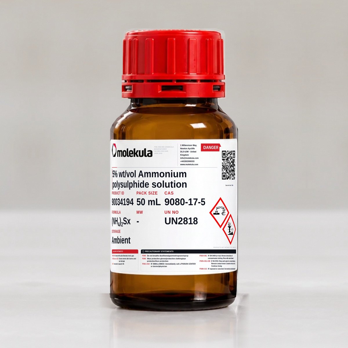 Solution d'ammonium polysulfuré à 5 % p/v, conditionnement 50 mL