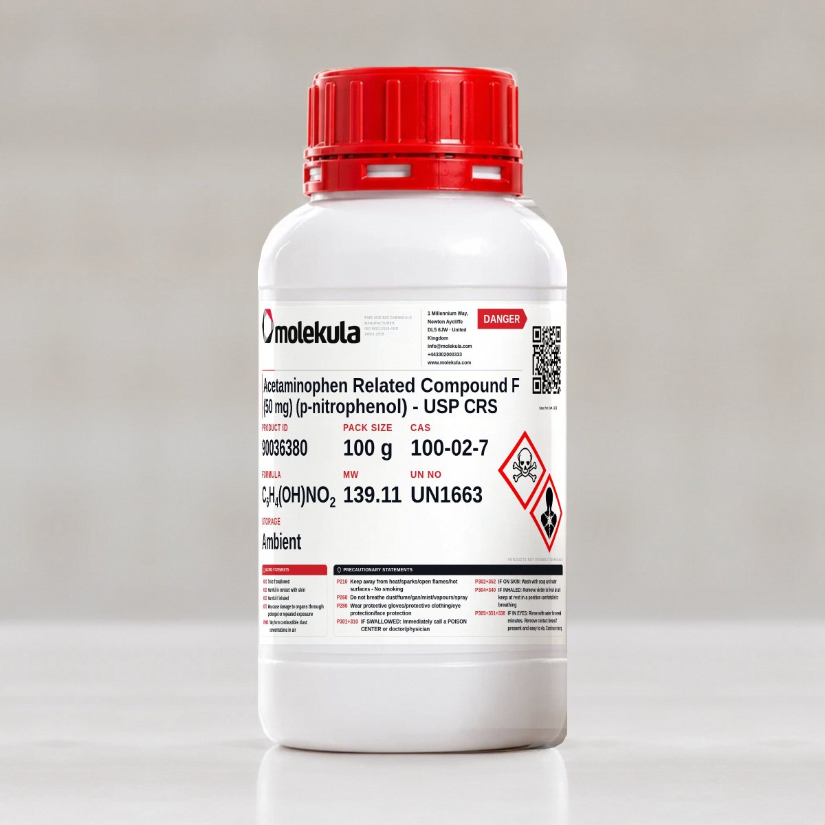 Acetaminophen Related Compound F (50 mg) (p-nitrophenol) - USP CRS, 100 g pack