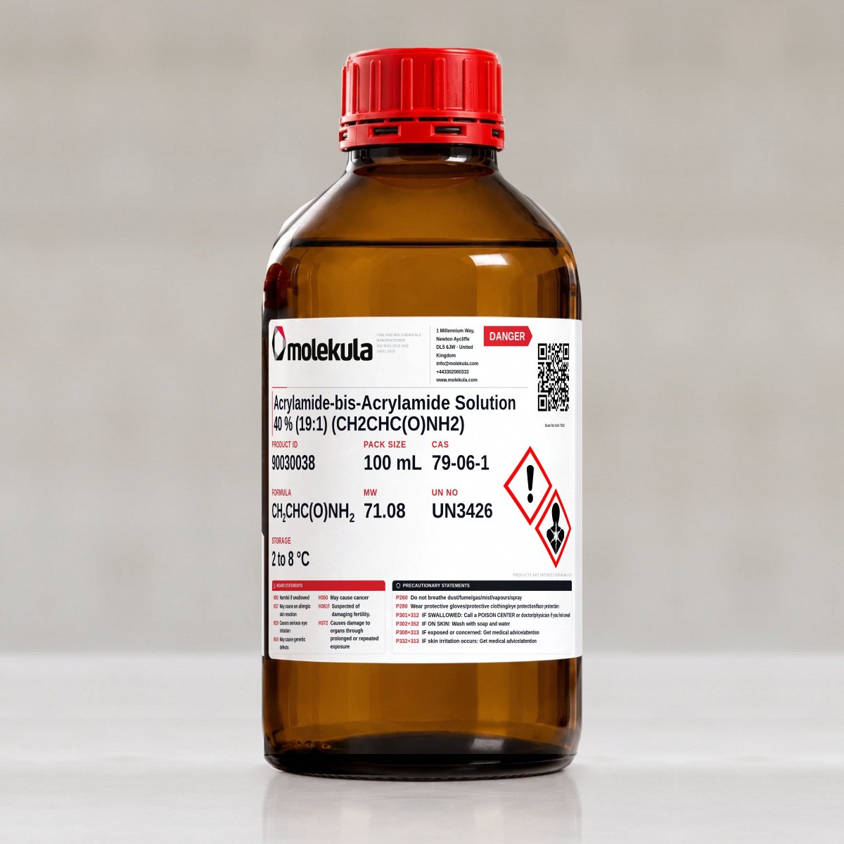 Acrylamide-bis-Acrylamide Solution 40 % (19:1) (CH2CHC(O)NH2), 100 mL pack