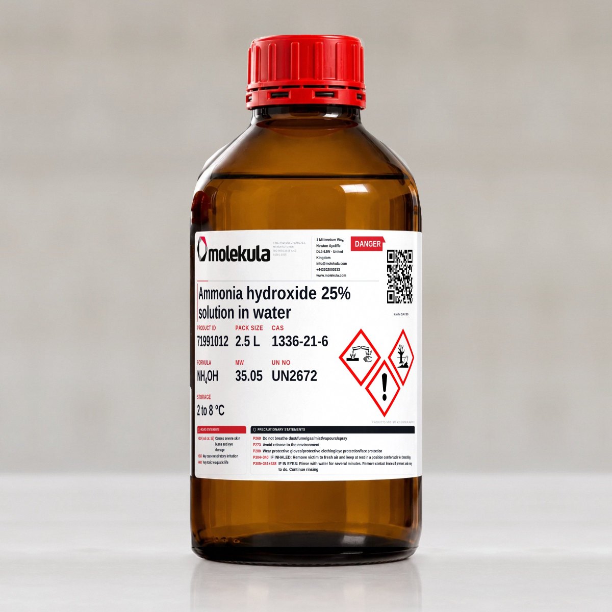 Hydroxyde d'ammonium solution à 25 % dans l'eau, conditionnement 2.5 L
