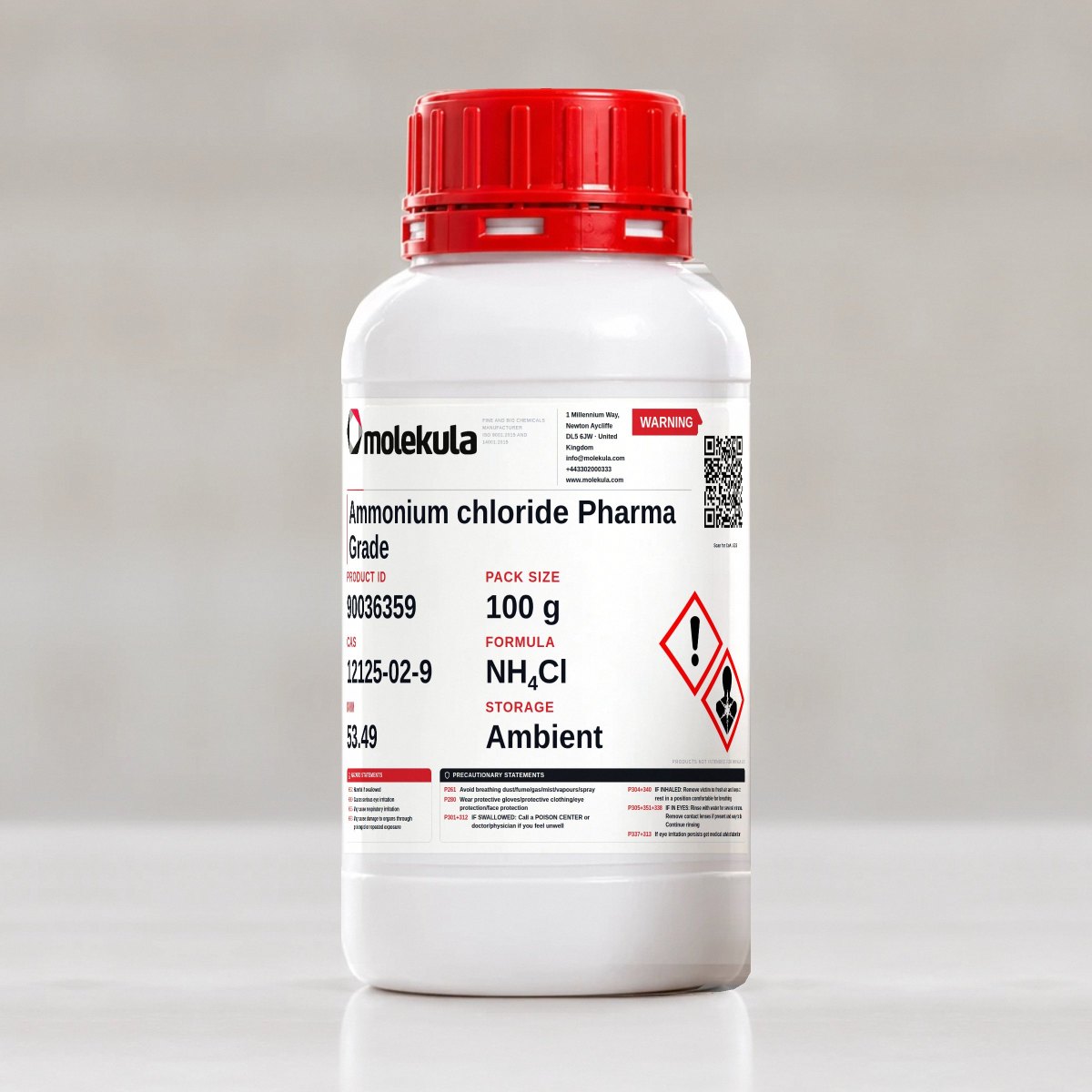 Cloruro de amonio Grado Farmacéutico, envase de 100 g