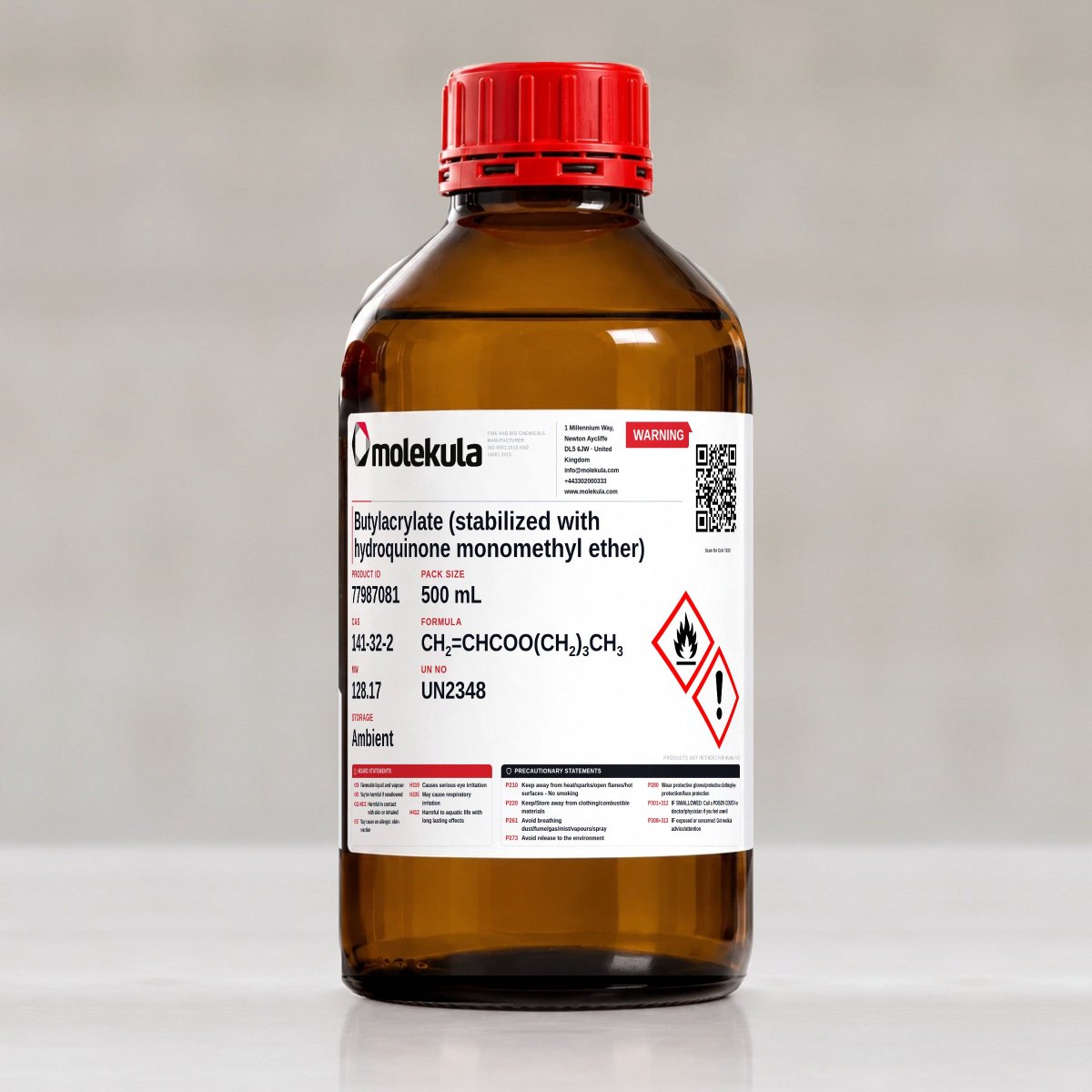 Butylacrylate (stabilized with hydroquinone monomethyl ether), 500 mL pack