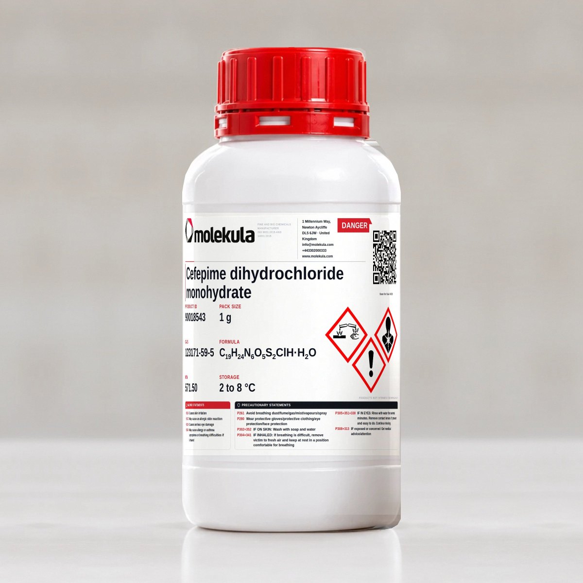 Céfepime dihydrochlorure monohydratée, conditionnement 1 g