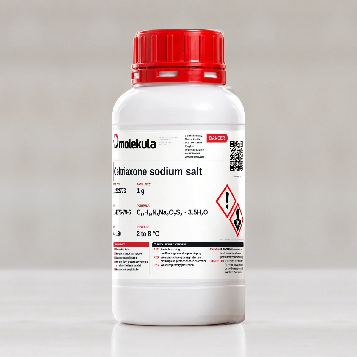 Ceftriaxone sodium salt, 1 g pack