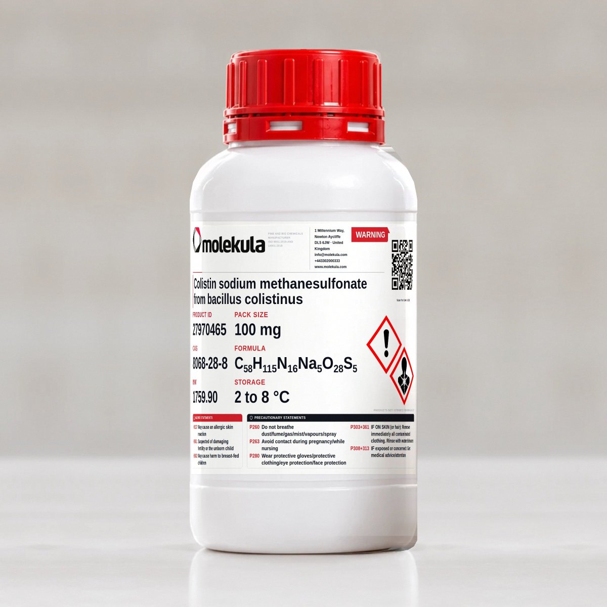 Colistin sodium methanesulfonate from bacillus colistinus, 100 mg pack
