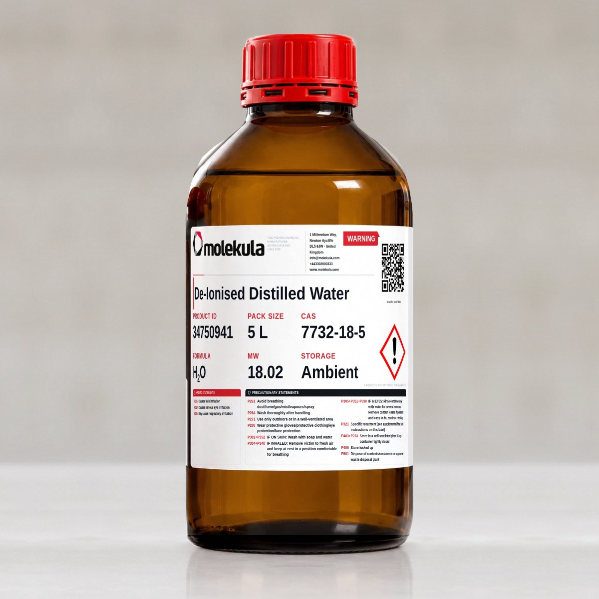De-Ionised Distilled Water, 5 L pack