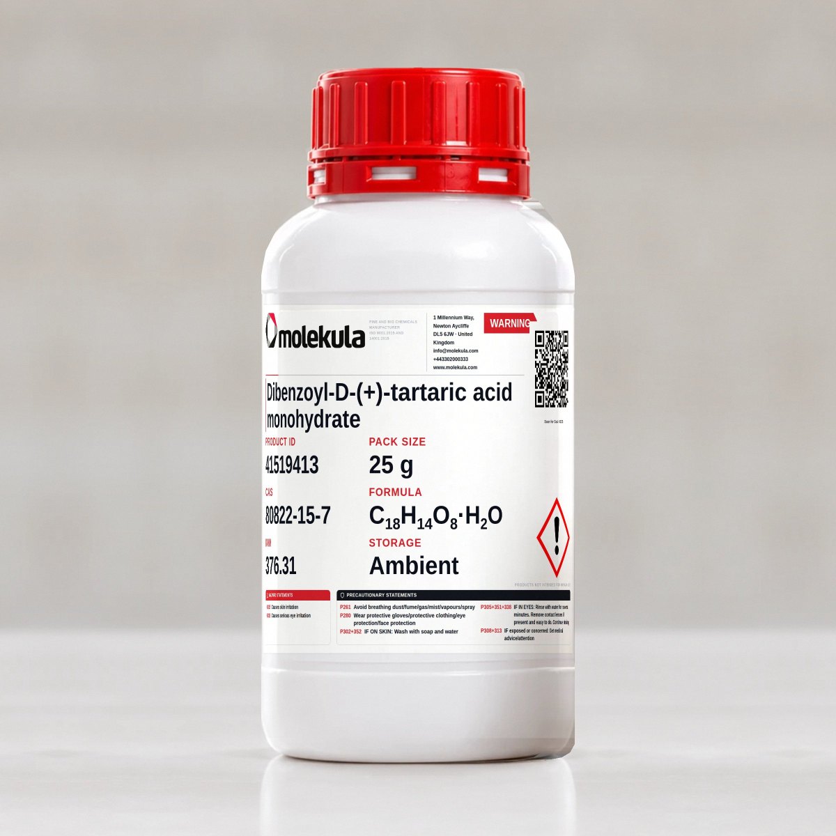 Dibenzoyl-D-(+)-tartaric acid monohydrate, 25 g pack