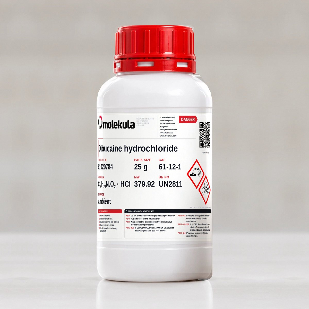 Dibucaine hydrochloride, 25 g pack