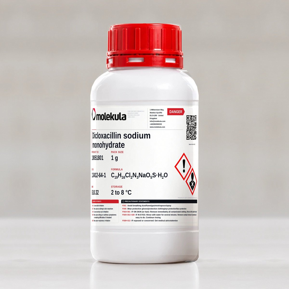 Dicloxacillin sodium monohydrate, 1 g pack