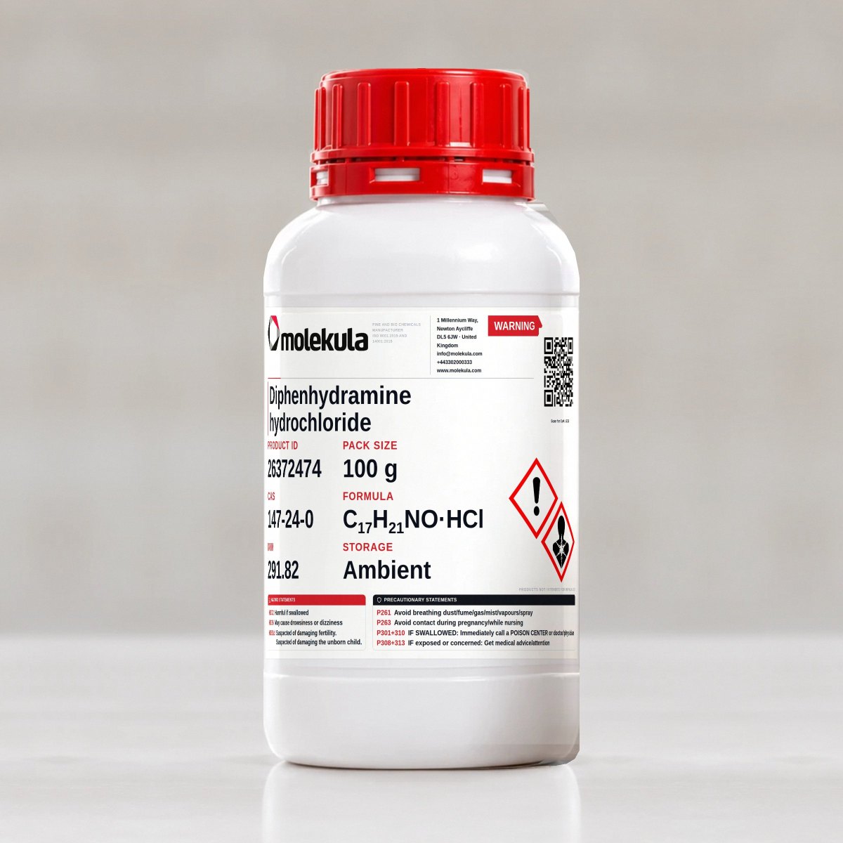 Diphenhydramine hydrochloride, 100 g pack