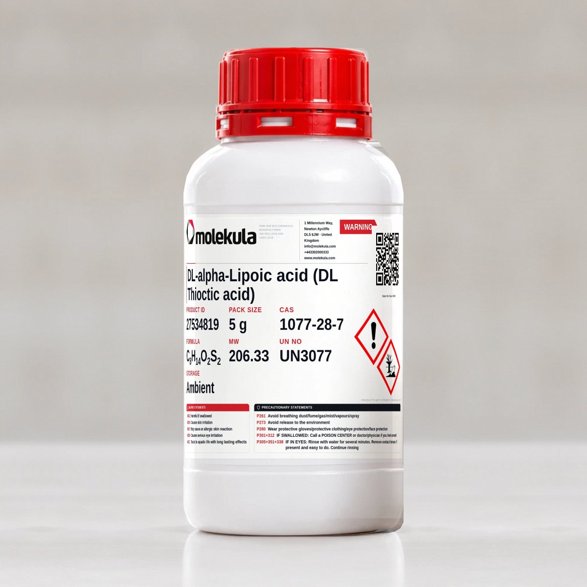 DL-alpha-Lipoic acid (DL Thioctic acid), 5 g pack