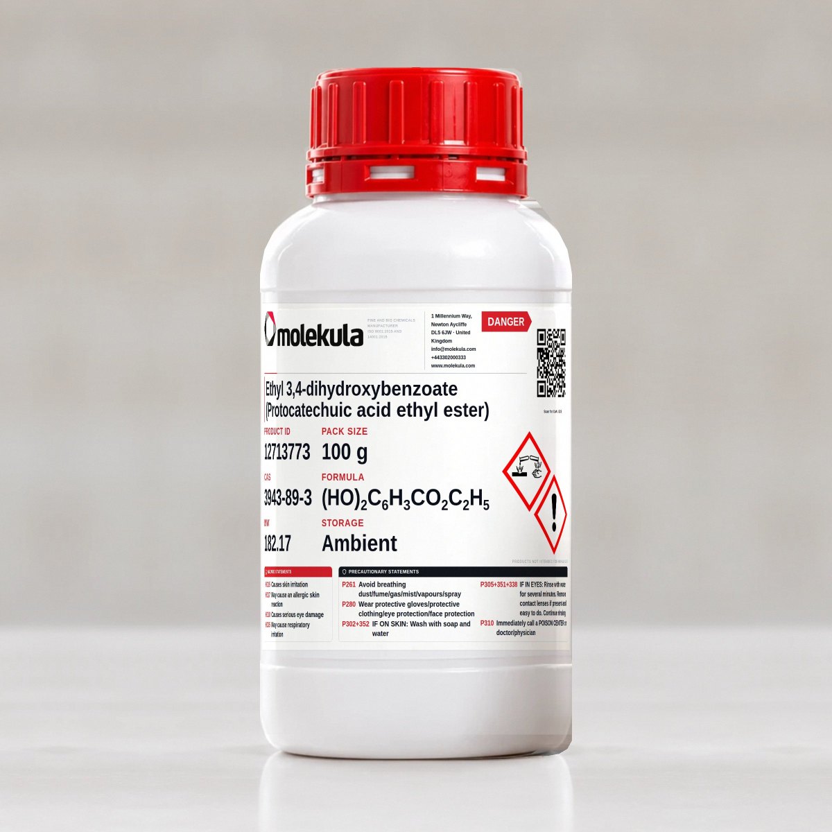 Ethyl 3,4-dihydroxybenzoate (Protocatechuic acid ethyl ester), 100 g pack
