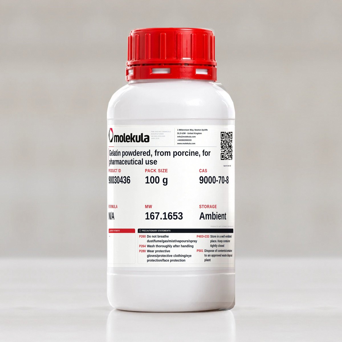 Gelatin powdered, from porcine, for pharmaceutical use, 100 g pack