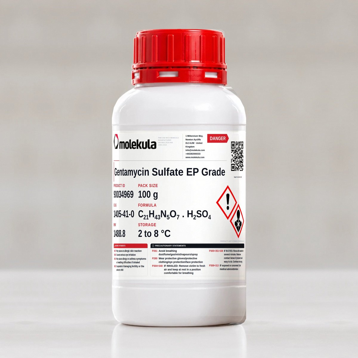 Gentamicine sulfate (Ph. Eur.), conditionnement 100 g
