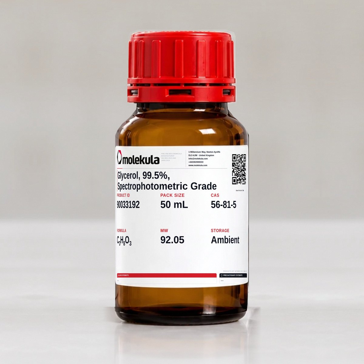 Glycerol, 99.5%, Spectrophotometric Grade, 50 mL pack