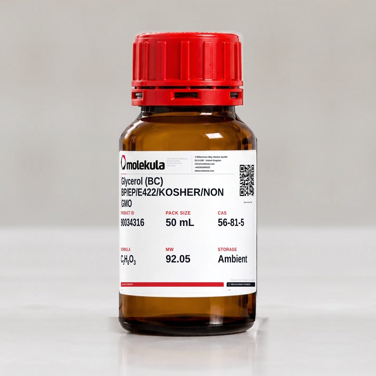 Glycerol (BC) BP/EP/E422/KOSHER/NON GMO, 50 mL pack