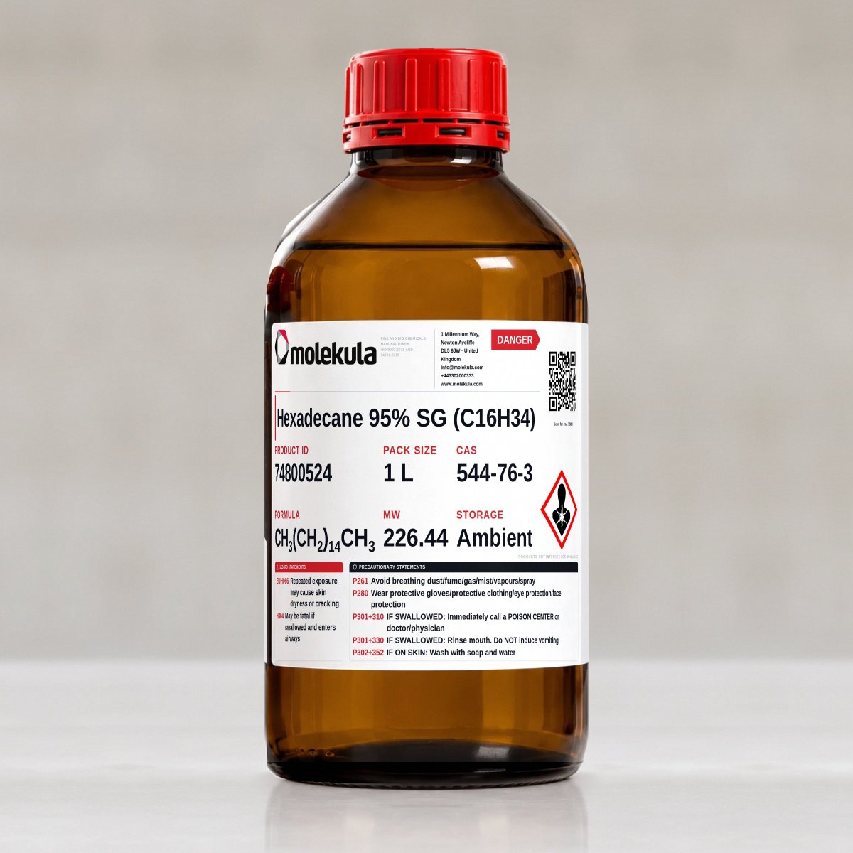 Hexadecane 95% SG (C16H34), 1 L pack