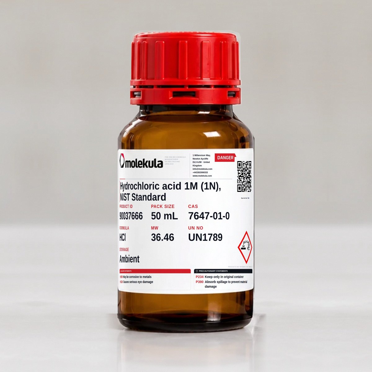 Hydrochloric acid 1M (1N), NIST Standard, 50 mL pack