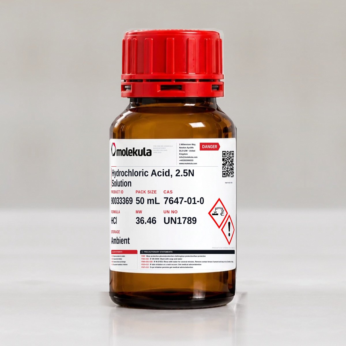 Hydrochloric Acid, 2.5N Solution, 50 mL pack
