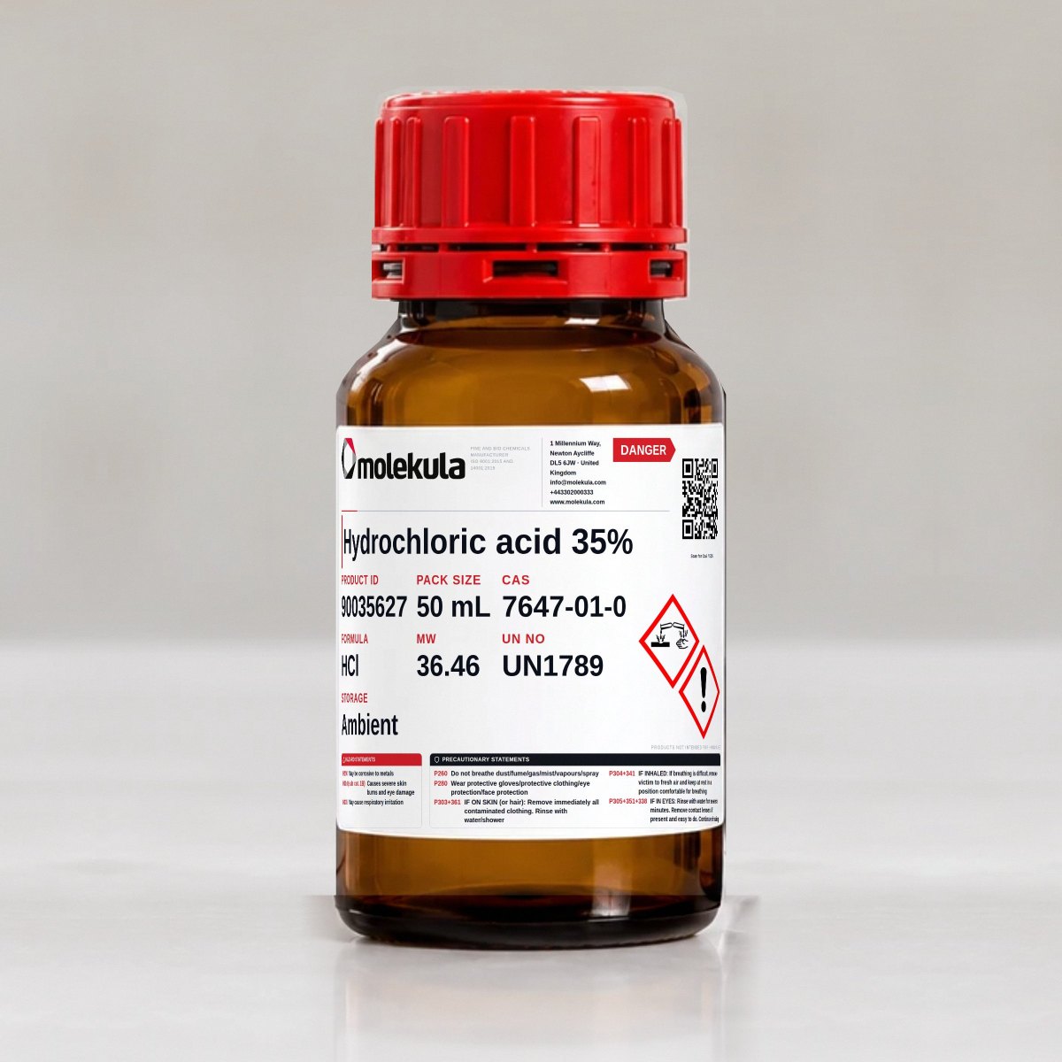 Hydrochloric acid 35%, 50 mL pack