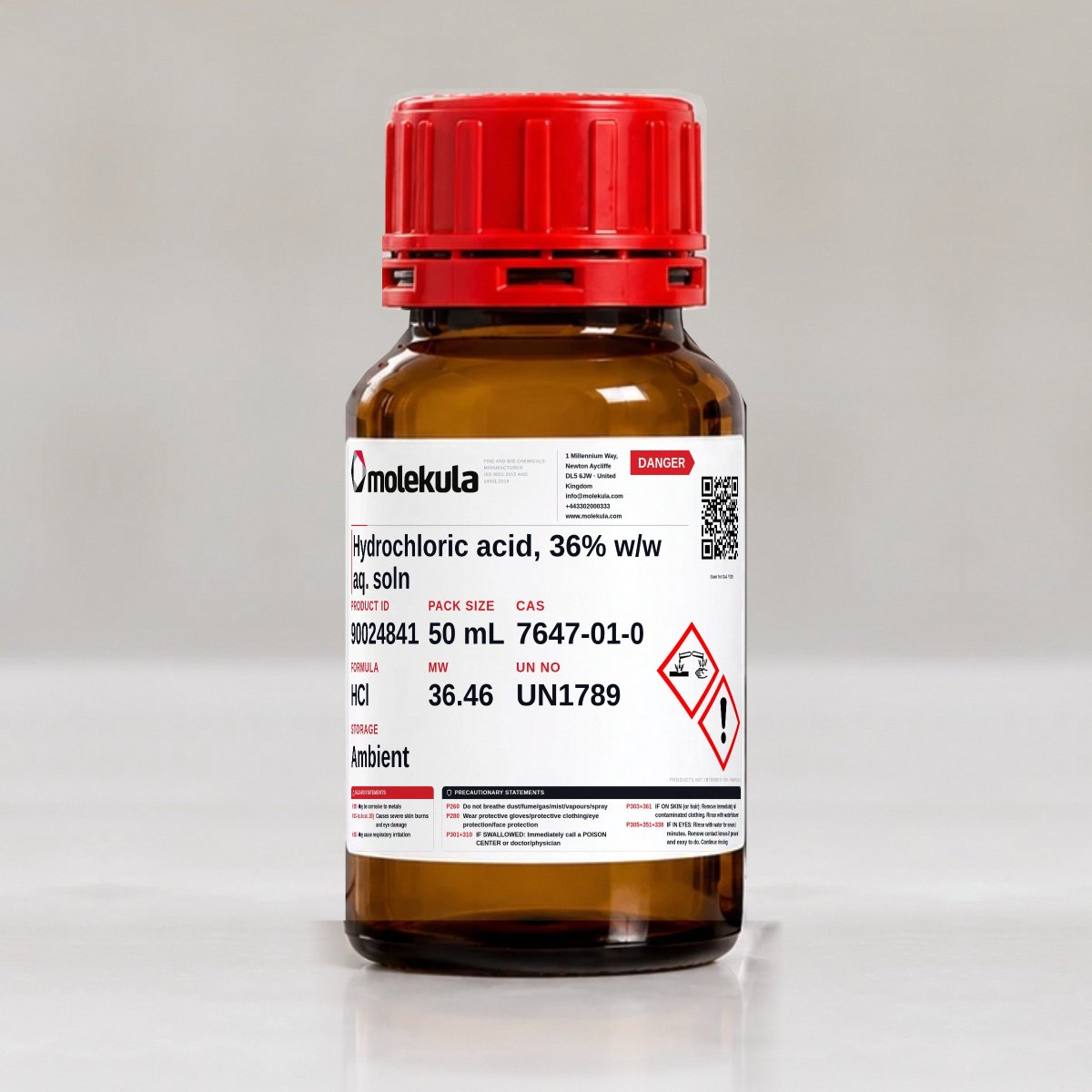 Hydrochloric acid, 36% w/w aq. soln, 50 mL pack