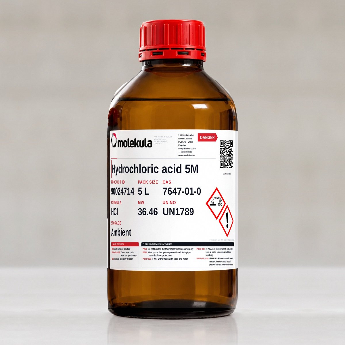 Ácido clorhídrico 5 M, envase de 5 L