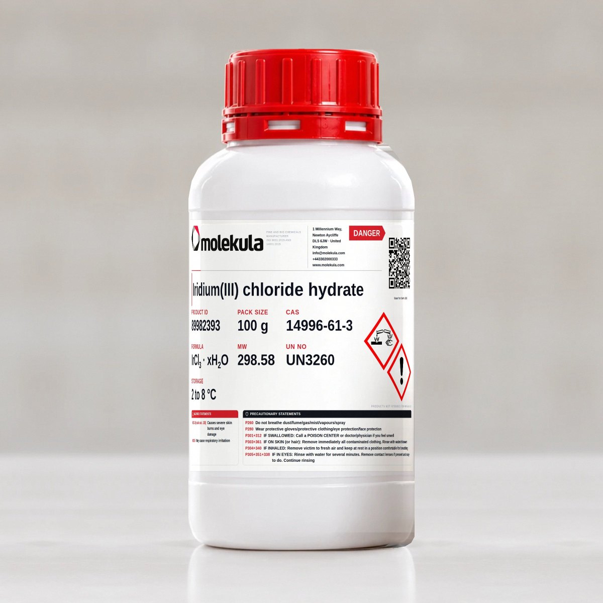 Iridium(III) chloride hydrate, 100 g pack
