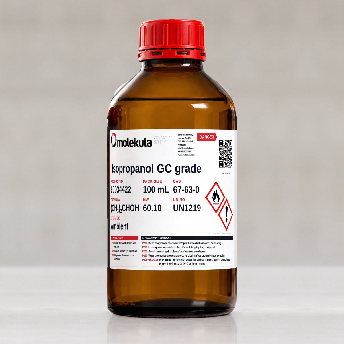 Isopropanolo grado GC, confezione da 100 mL