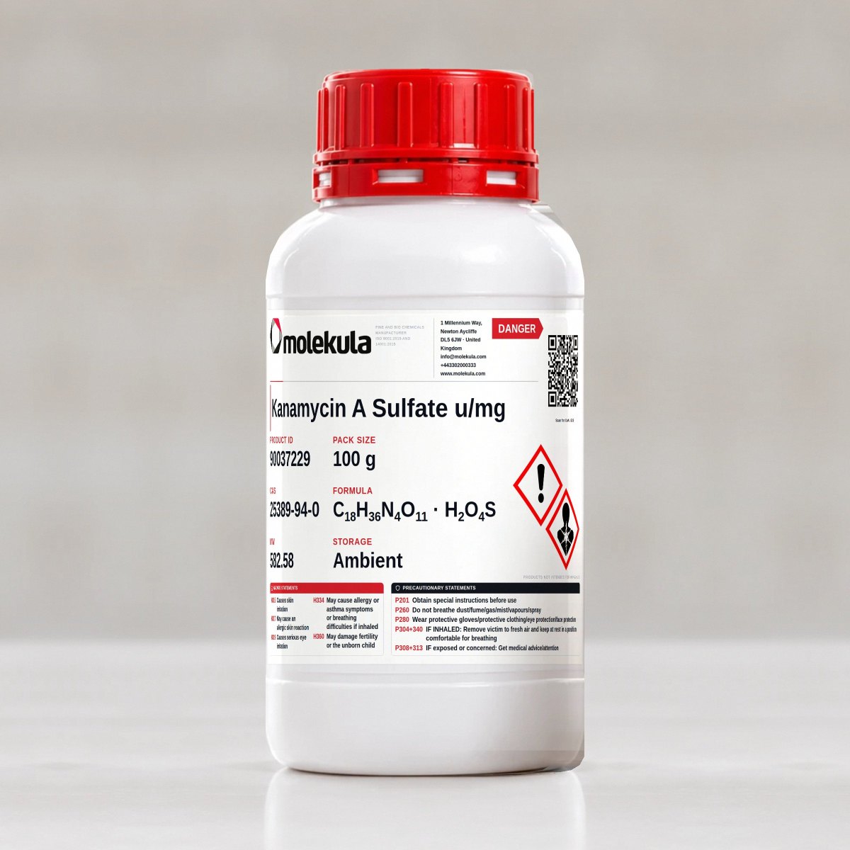 Kanamycin A Sulfate u/mg, 100 g pack