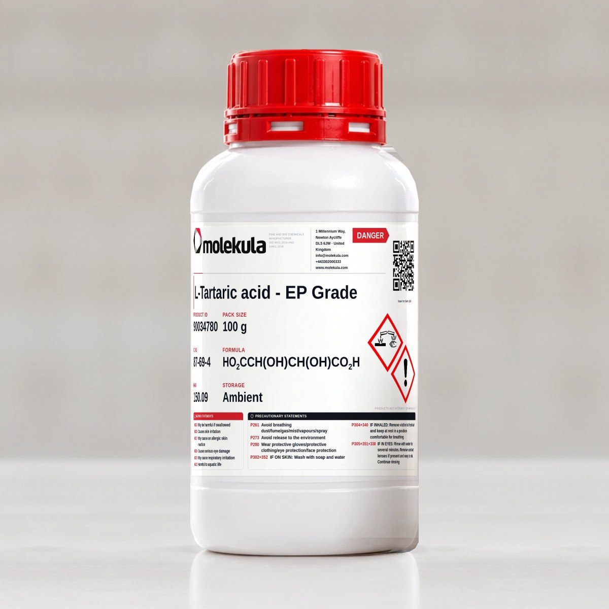 L-Tartaric acid - EP Grade, 100 g pack