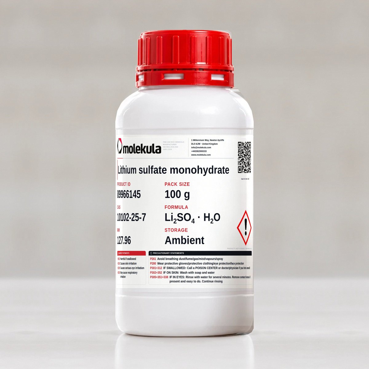 Lithium sulfate monohydrate, 100 g pack