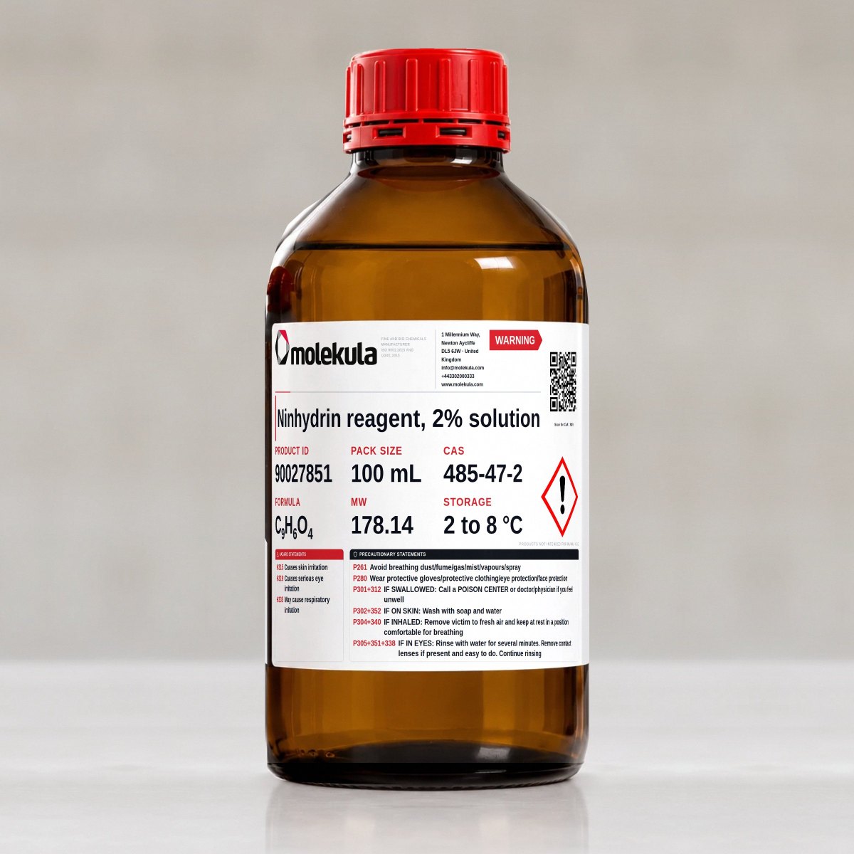 Réactif à ninhydrine, solution à 2 %, conditionnement 100 mL