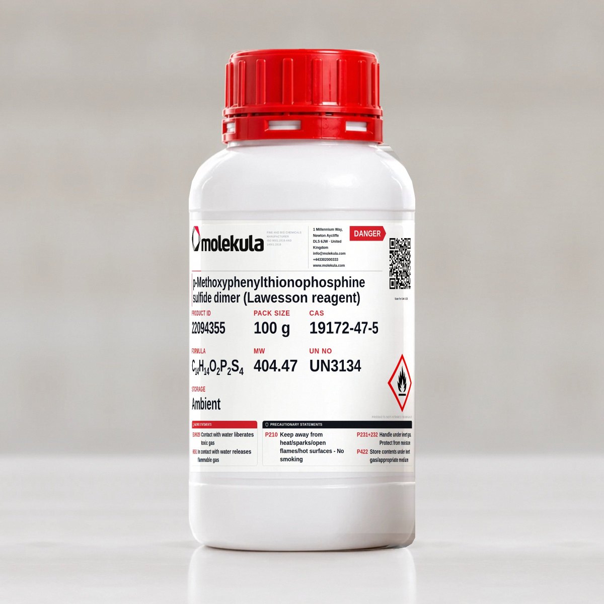 p-Methoxyphenylthionophosphine sulfide dimer (Lawesson reagent), 100 g pack