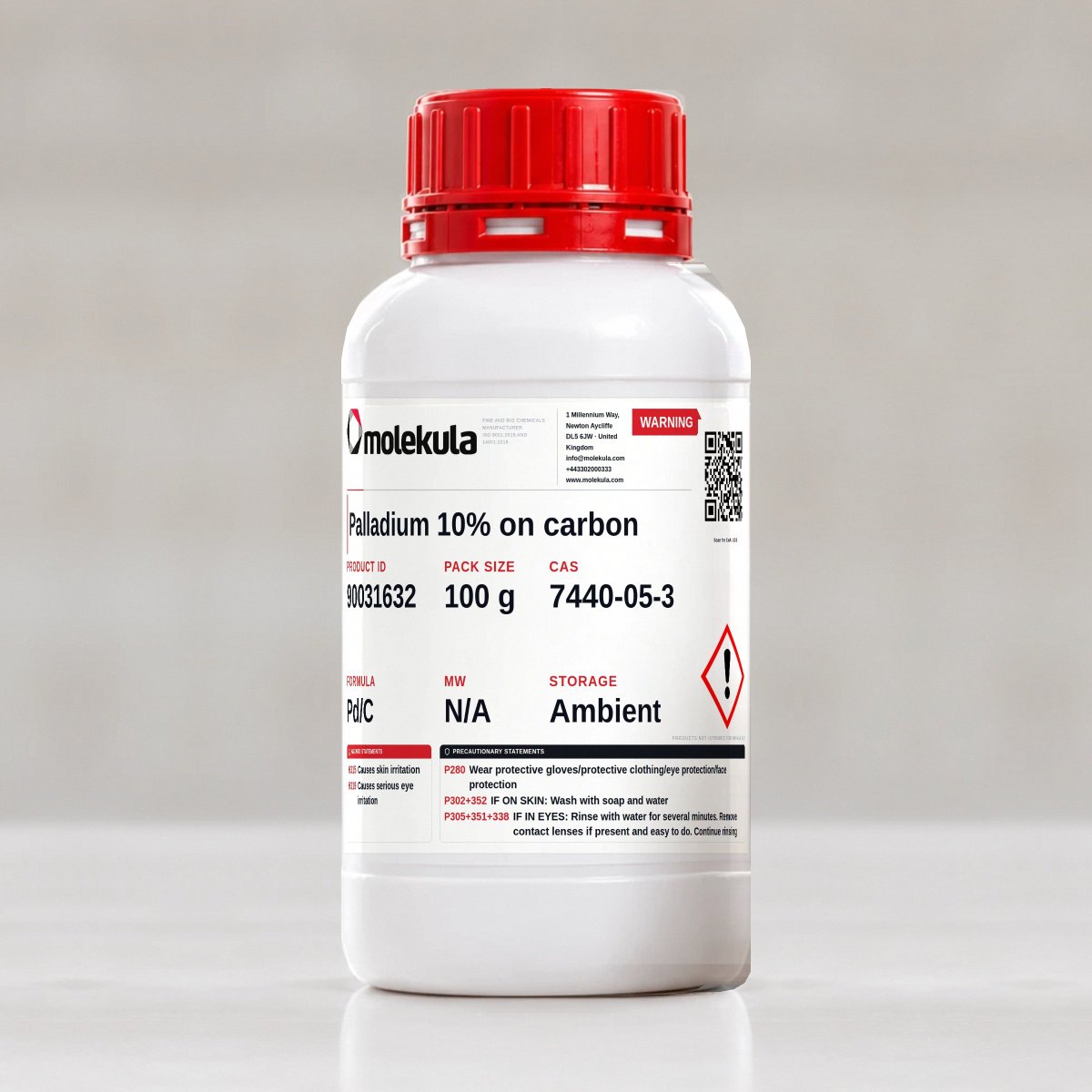 Palladio al 10% su carbone, confezione da 100 g