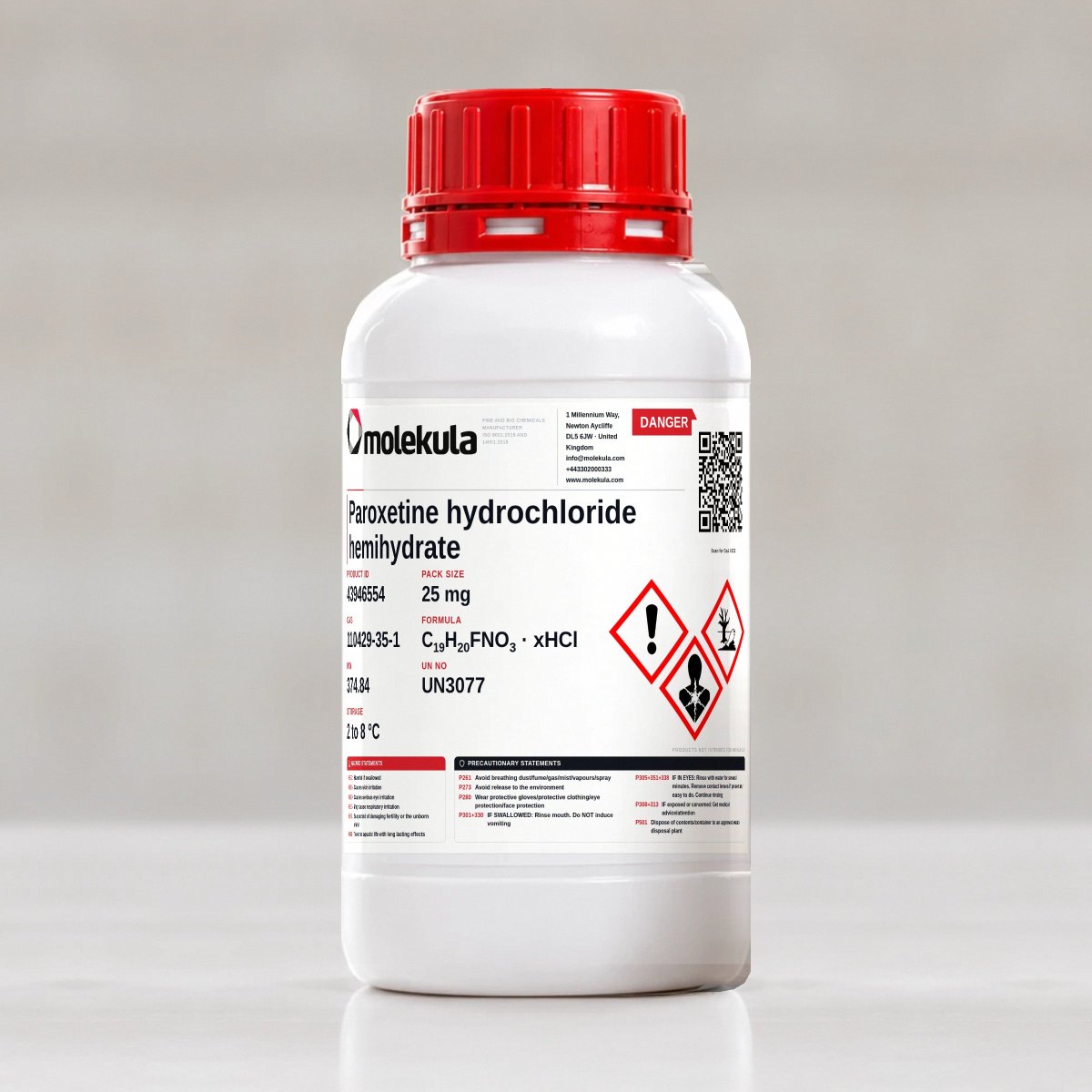 Paroxetine hydrochloride hemihydrate, 25 mg pack