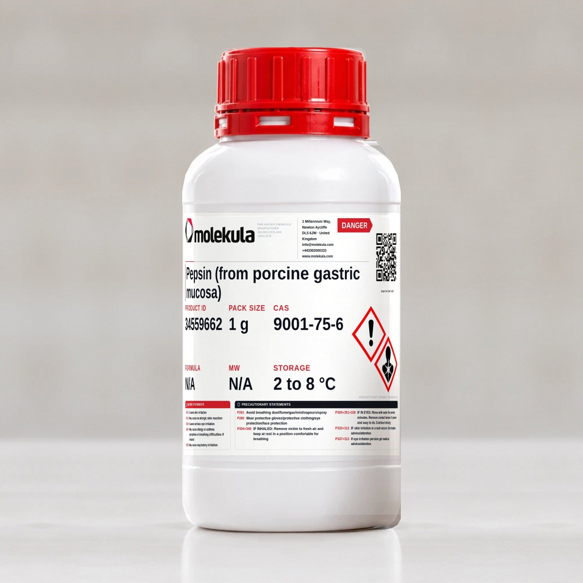 Pepsina (procedente de mucosa gástrica porcina), envase de 1 g