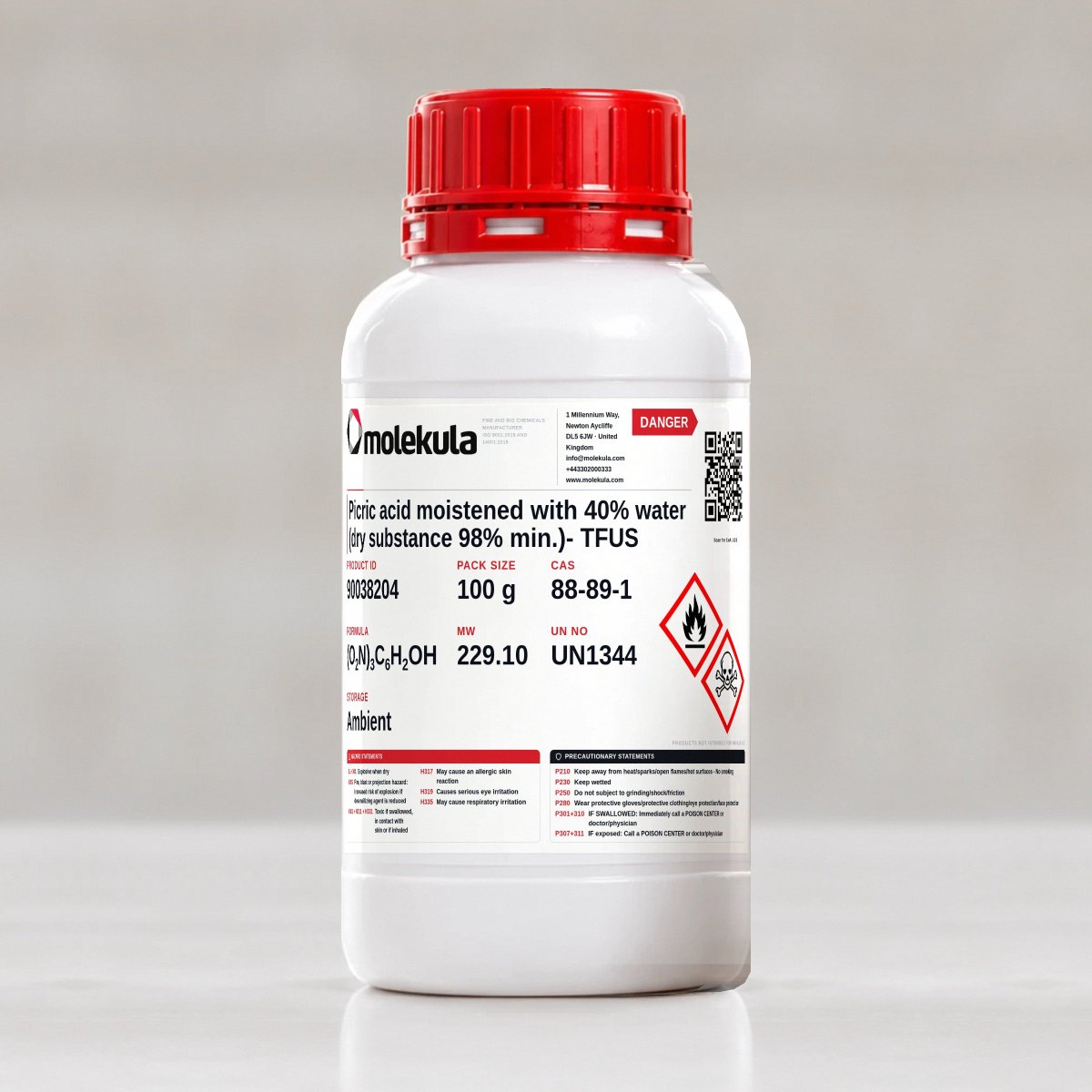Pikrinsäure, mit 40 % Wasser angefeuchtet (Trockensubstanz ≥ 98 %) – TFUS, 100 g Gebinde