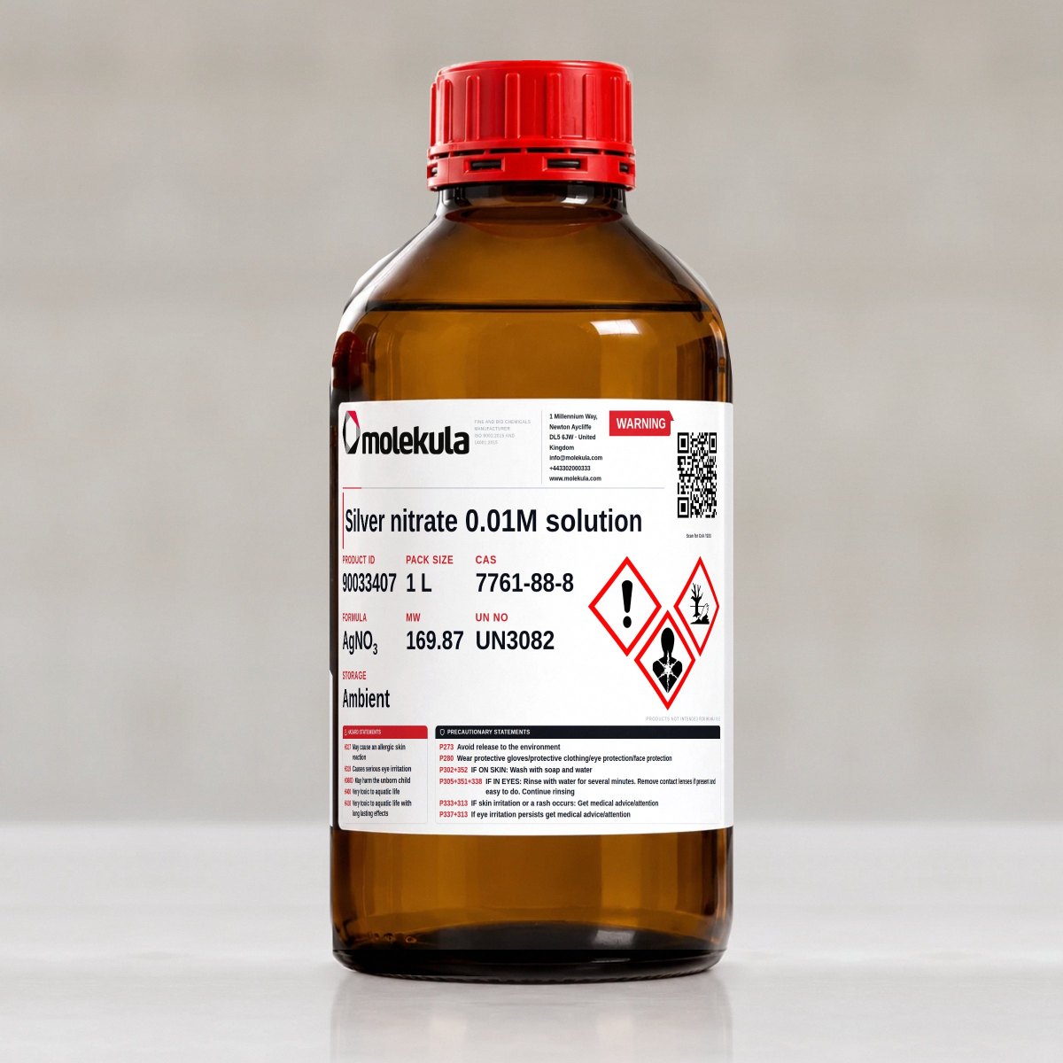 Silver nitrate 0.01M solution, 1 L pack