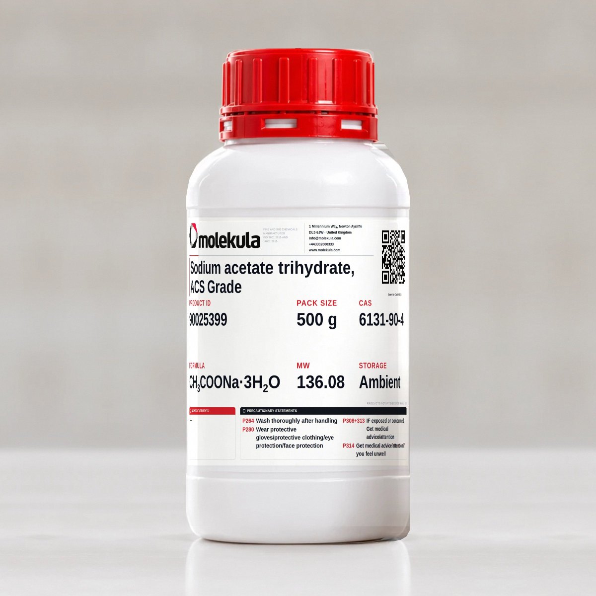 Sodium acetate trihydrate, ACS Grade, 500 g pack