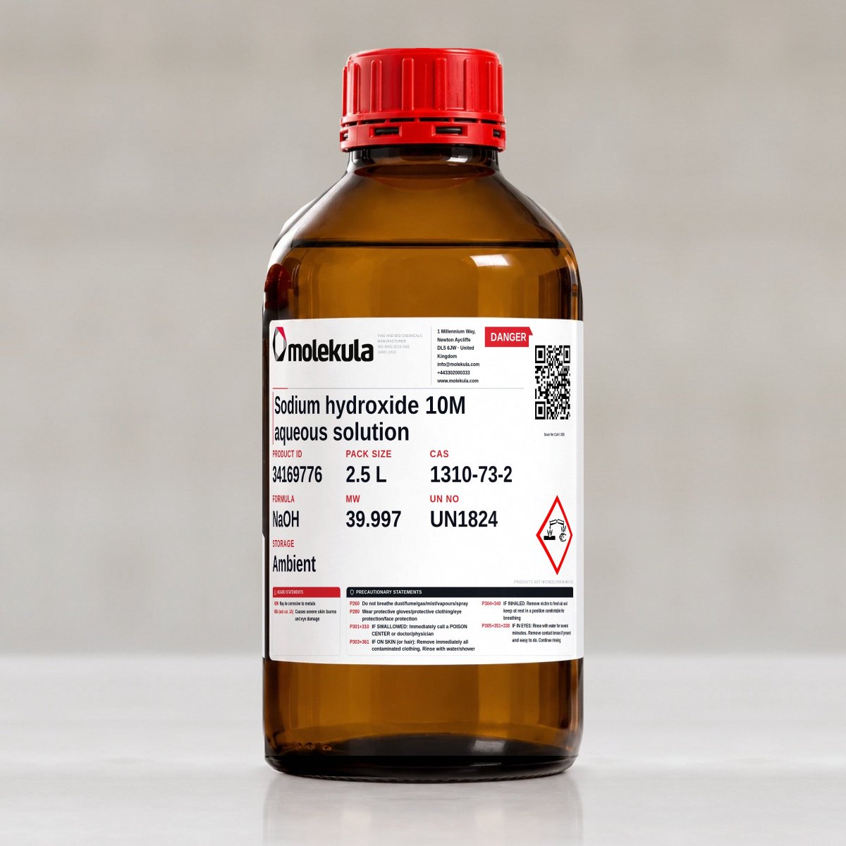 Sodium hydroxide 10M aqueous solution, 2.5 L pack