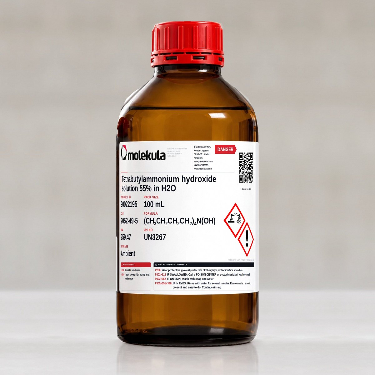 حل هيدروكسيد التترابوتيل أمونيوم 55٪ في الماء، عبوة 100 mL