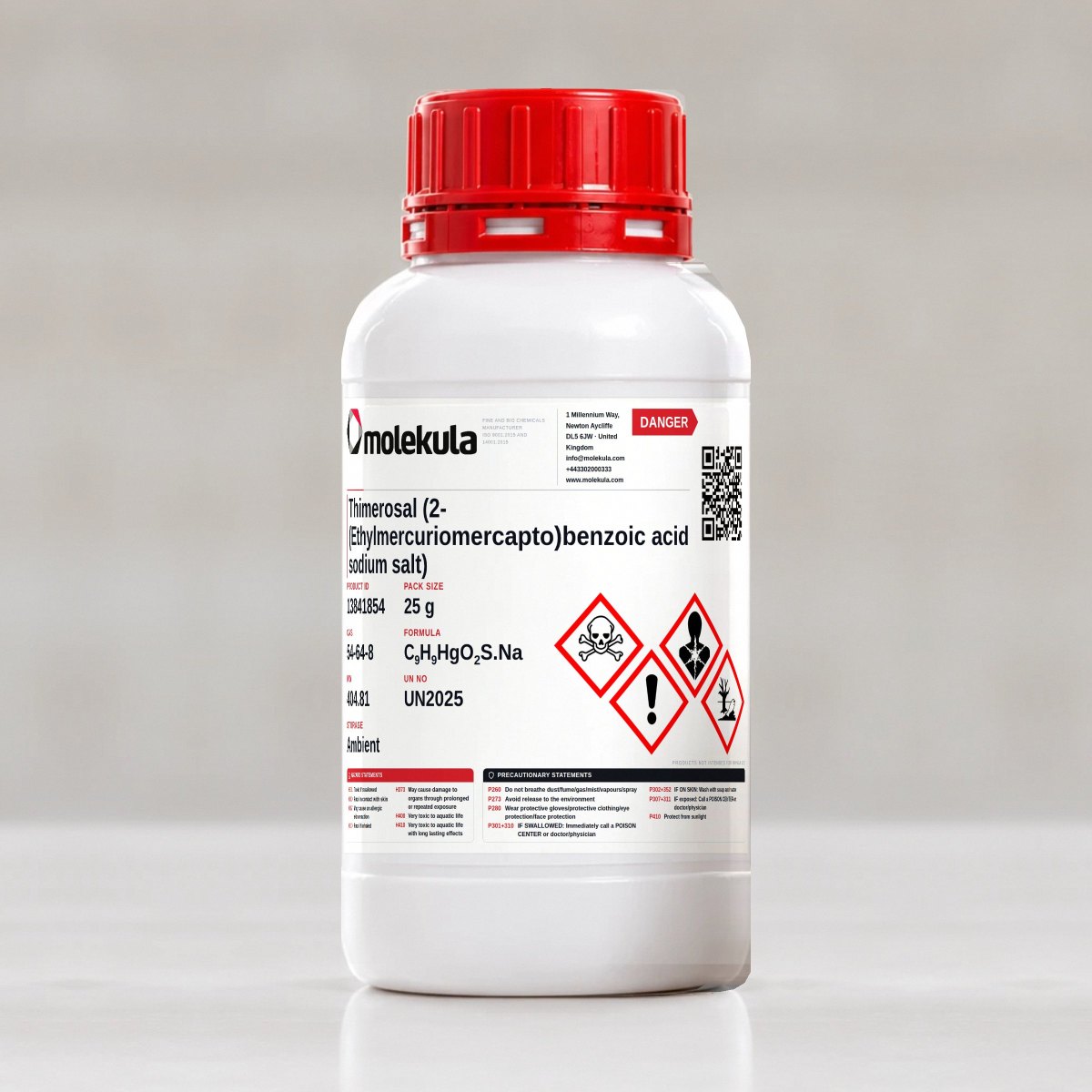 Thimerosal (2-(Ethylmercuriomercapto)benzoic acid sodium salt), 25 g pack