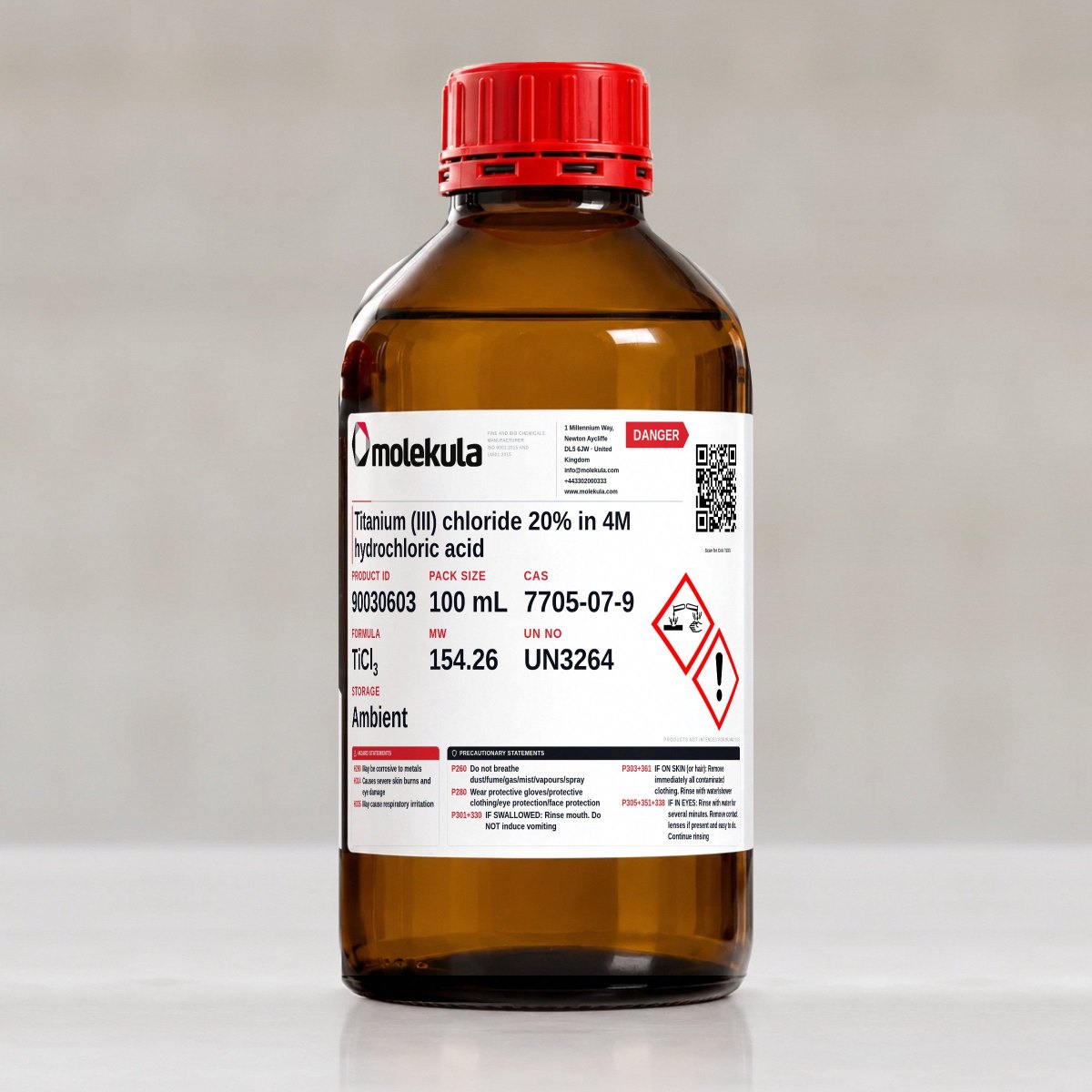 Titanium (III) chloride 20% in 4M hydrochloric acid, 100 mL pack